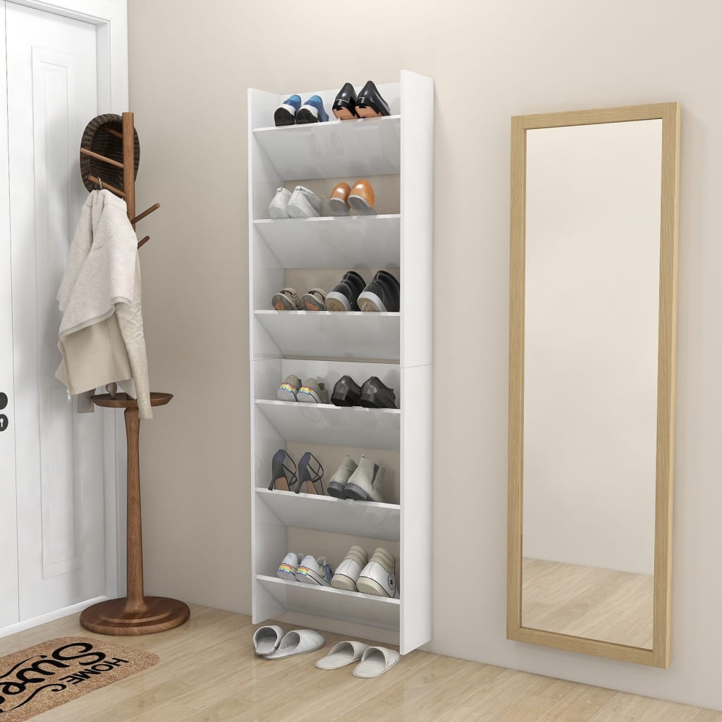 Wand-Schuhschränke 2 Stk. Hochglanz-Weiß 60x18x90 cm Spanplatte