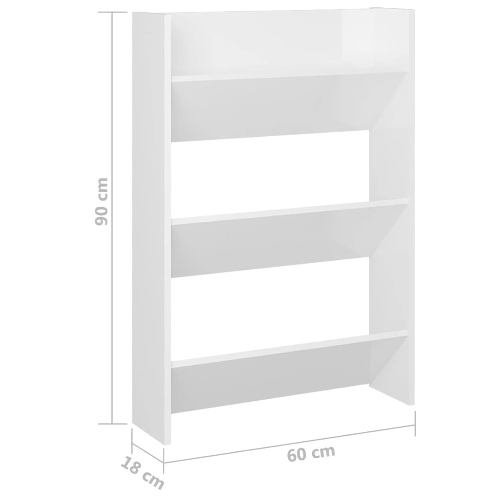 Wand-Schuhschränke 2 Stk. Hochglanz-Weiß 60x18x90 cm Spanplatte