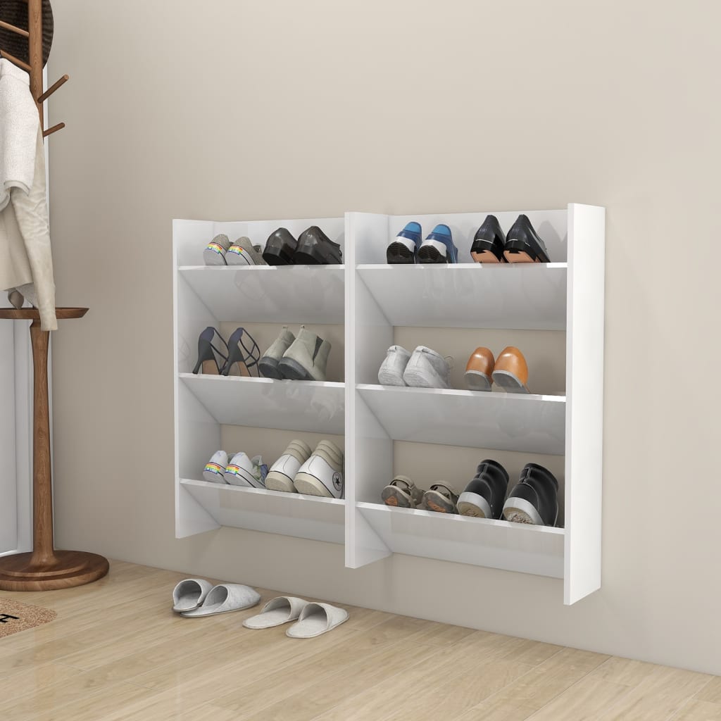 Wand-Schuhschränke 2 Stk. Hochglanz-Weiß 60x18x90 cm Spanplatte