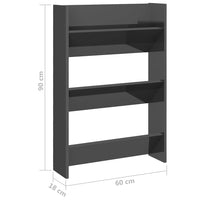 Thumbnail for Wand-Schuhschrank Hochglanz-Grau 60x18x90 cm Spanplatte