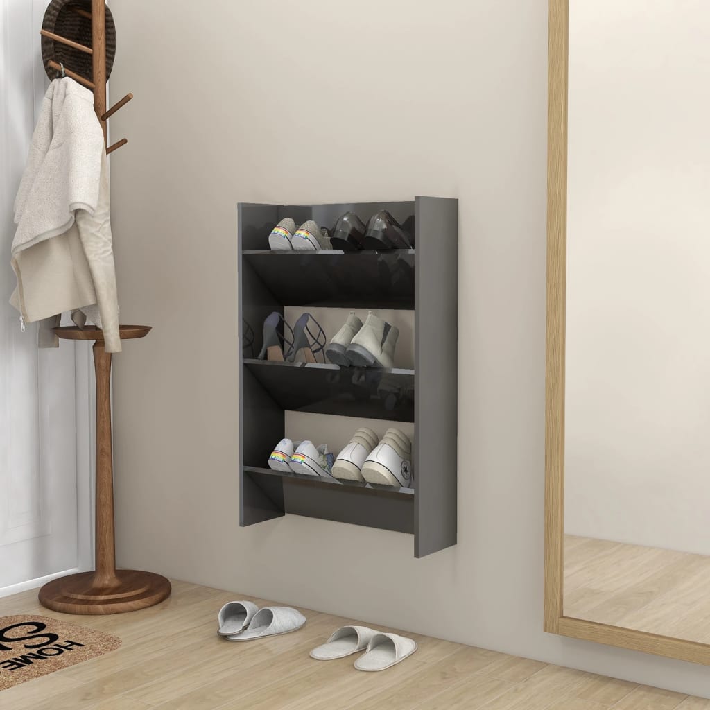 Wand-Schuhschrank Hochglanz-Grau 60x18x90 cm Spanplatte
