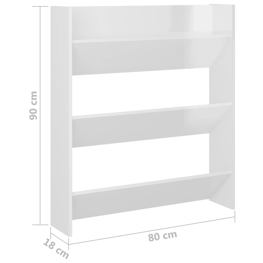 Wand-Schuhschrank Hochglanz-Weiß 80x18x90 cm Spanplatte