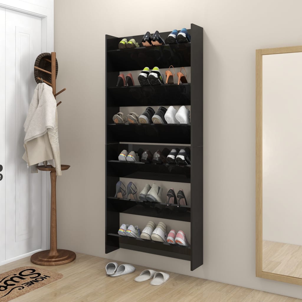 Wand-Schuhschränke 2 Stk. Hochglanz-Schwarz 80x18x90cm