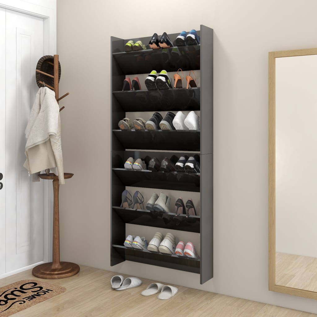Wand-Schuhschränke 2 Stk. Hochglanz-Grau 80x18x90 cm Spanplatte