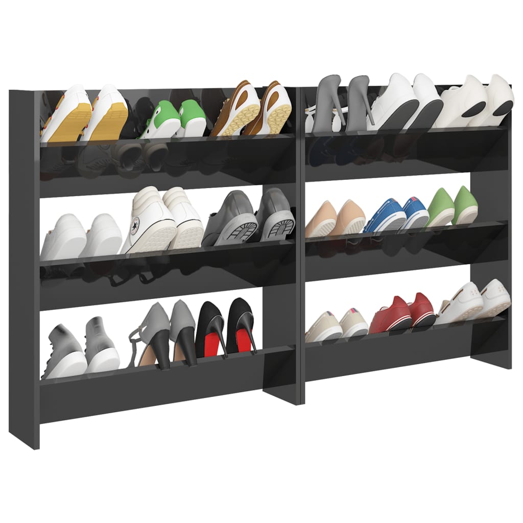 Wand-Schuhschränke 2 Stk. Hochglanz-Grau 80x18x90 cm Spanplatte
