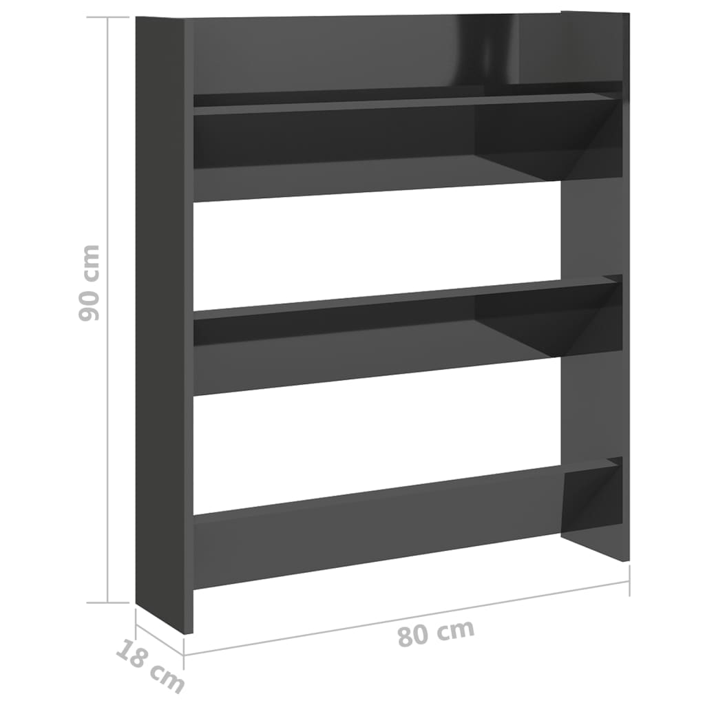 Wand-Schuhschränke 2 Stk. Hochglanz-Grau 80x18x90 cm Spanplatte