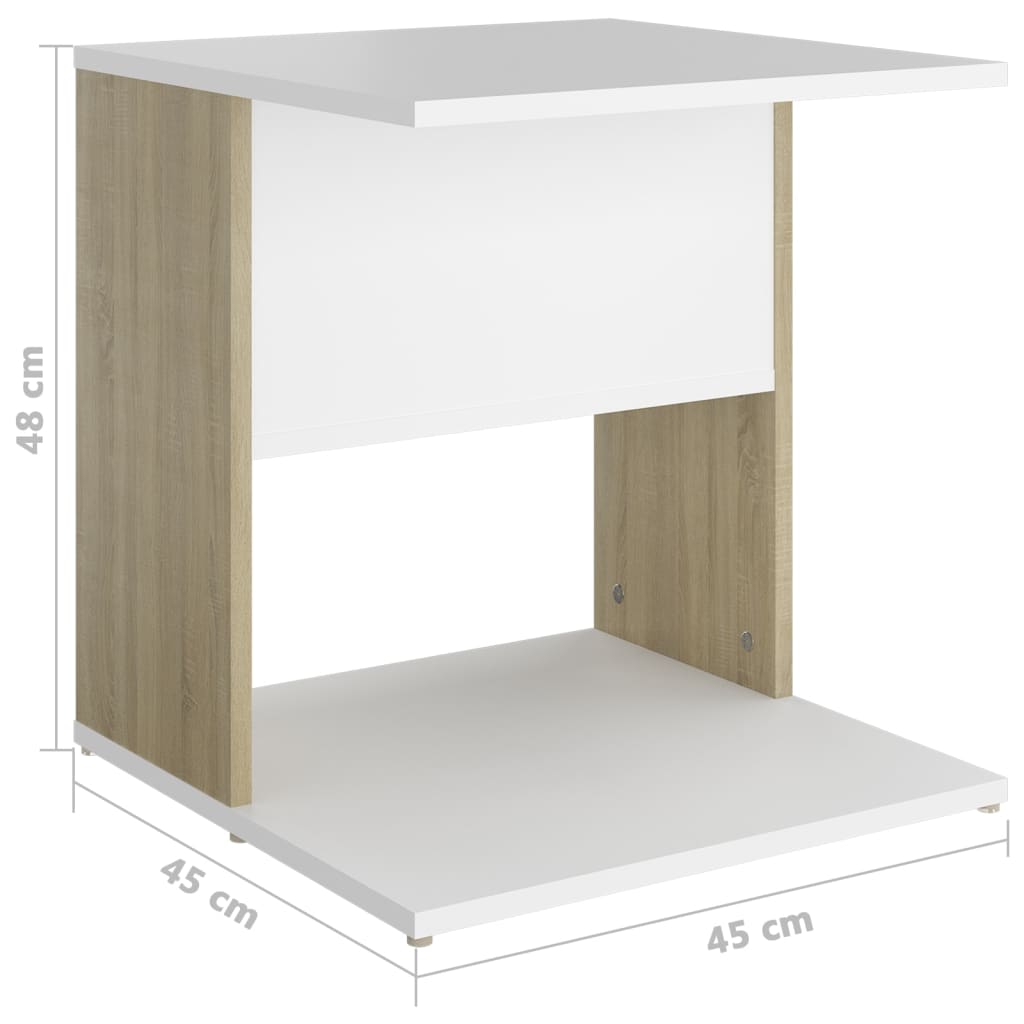 Beistelltisch Weiß und Sonoma-Eiche 45x45x48 cm Holzwerkstoff