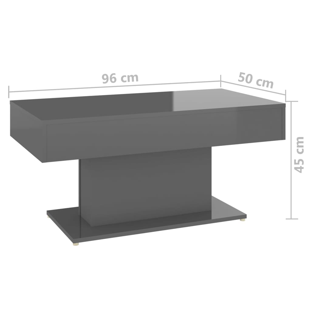 Couchtisch Hochglanz-Grau 96x50x45 cm Holzwerkstoff