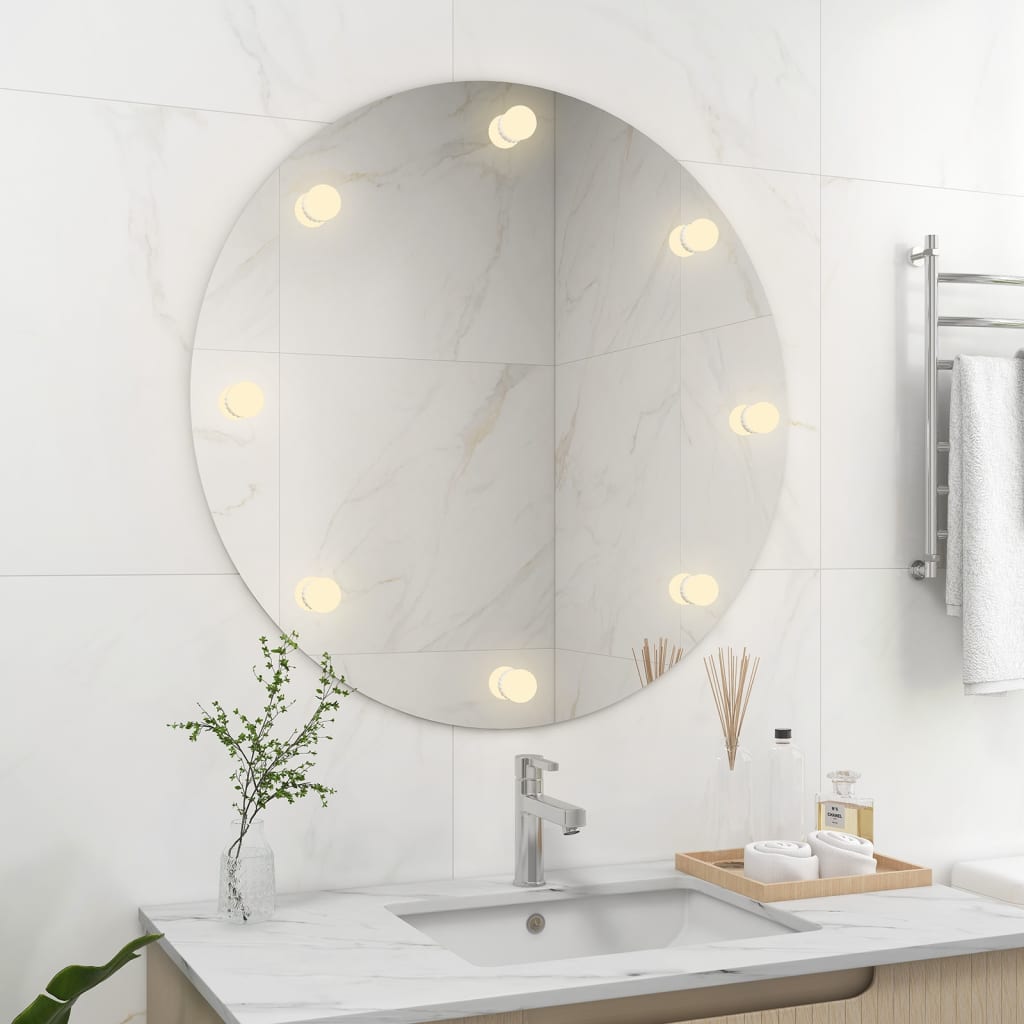 Wandspiegel ohne Rahmen mit LED-Beleuchtung Rund Glas