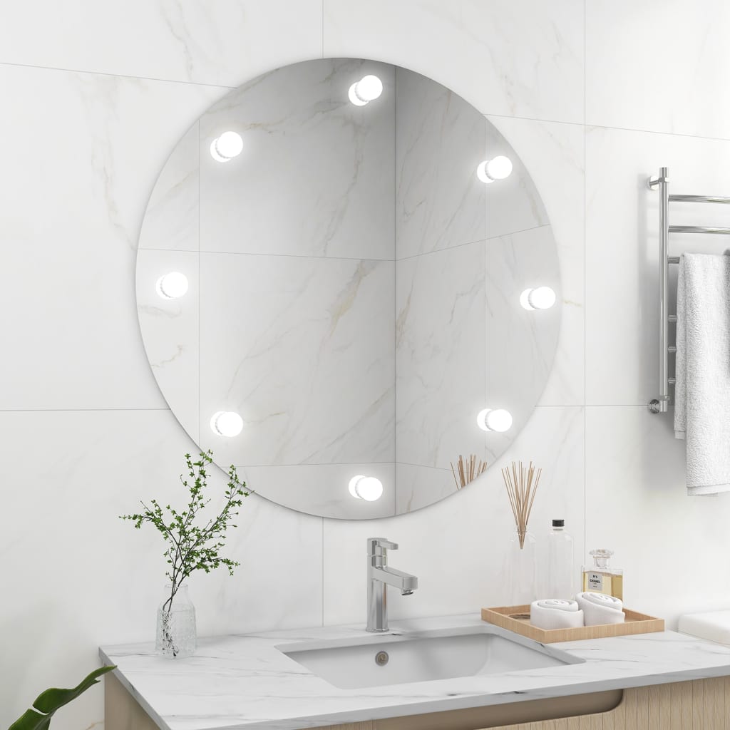Wandspiegel ohne Rahmen mit LED-Beleuchtung Rund Glas