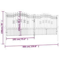 Thumbnail for Zauntor mit Speerspitzen Schwarz 406x198 cm Stahl