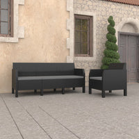 Thumbnail for 2-tlg. Garten-Lounge-Set mit Kissen PP Rattan Anthrazit