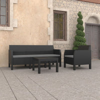 Thumbnail for 3-tlg. Garten-Lounge-Set mit Kissen PP Rattan Anthrazit