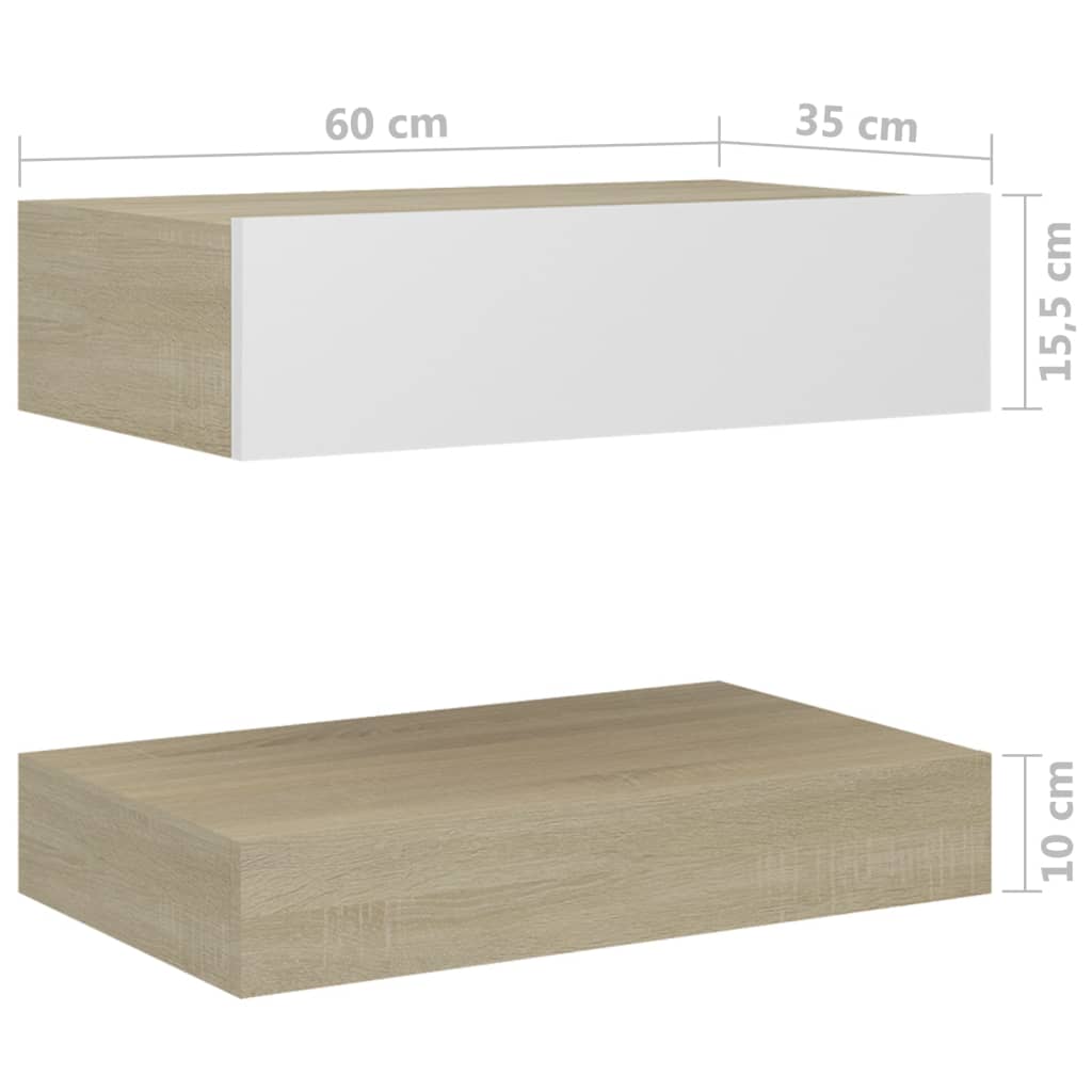 Nachttisch Weiß und Sonoma-Eiche 60x35 cm Spanplatte