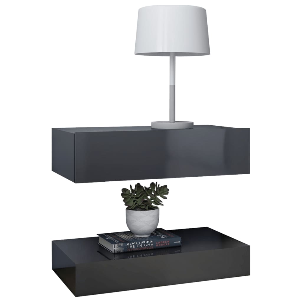 Nachttisch Hochglanz-Grau 60x35 cm Spanplatte