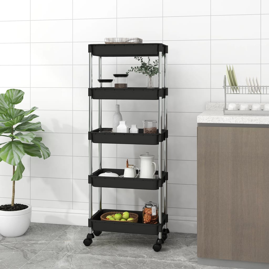 Küchenwagen 5 Etagen Schwarz 40x22x116 cm Eisen und ABS