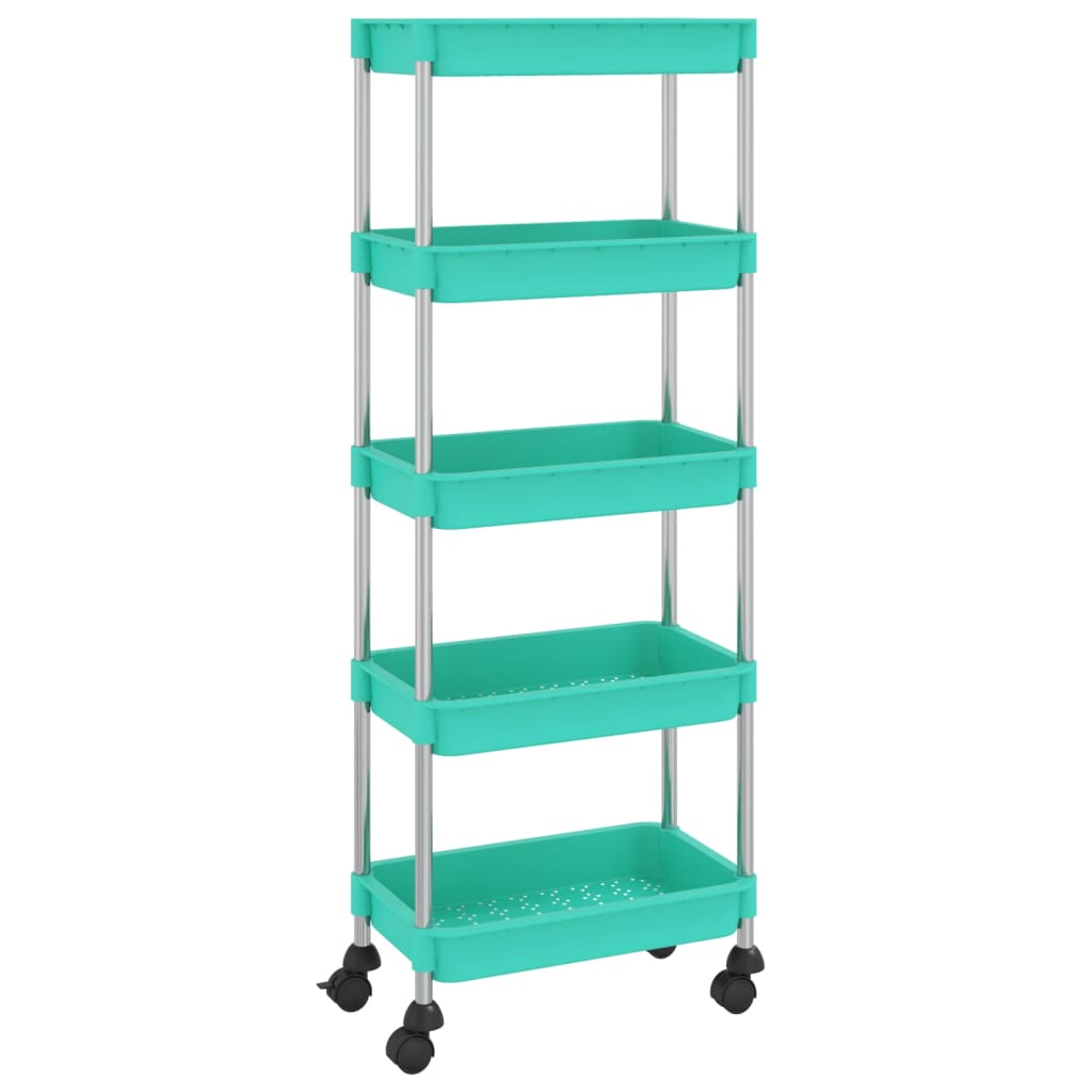 Küchenwagen 5 Etagen Türkis 40x22x116 cm Eisen und ABS