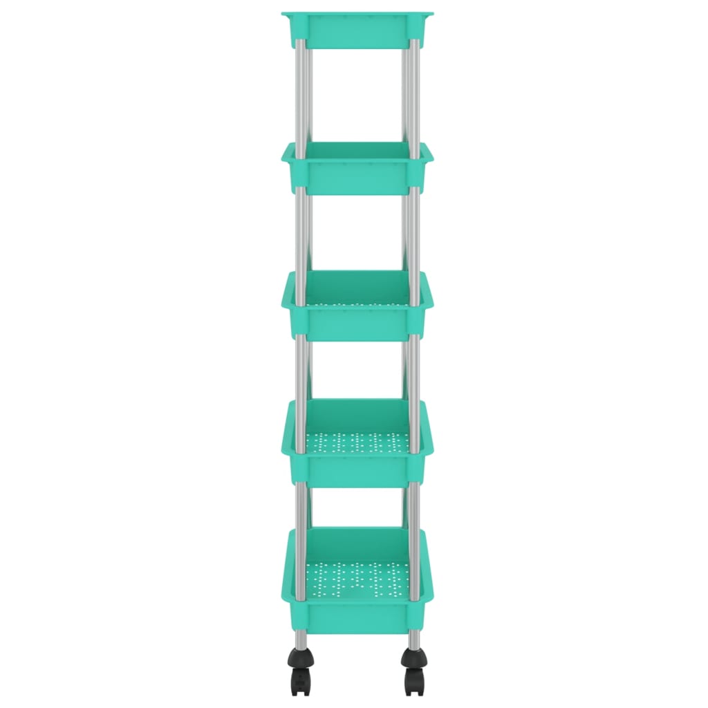 Küchenwagen 5 Etagen Türkis 40x22x116 cm Eisen und ABS