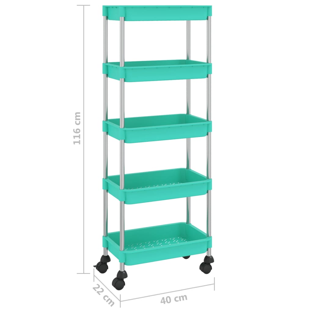 Küchenwagen 5 Etagen Türkis 40x22x116 cm Eisen und ABS