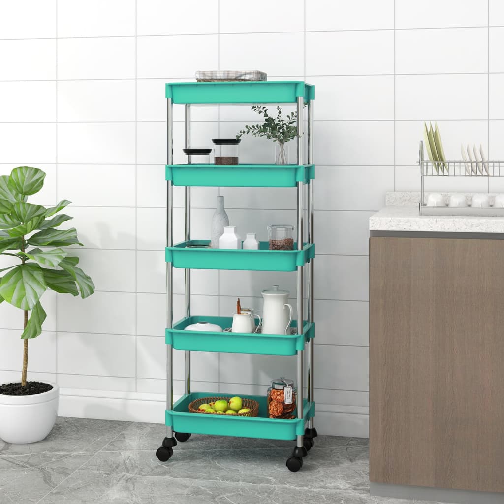 Küchenwagen 5 Etagen Türkis 40x22x116 cm Eisen und ABS