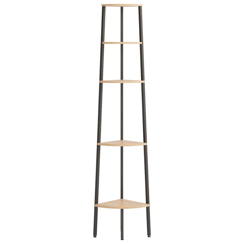 Eckregal mit 5 Ablagen Hellbraun und Schwarz 45,5x31,5x180 cm