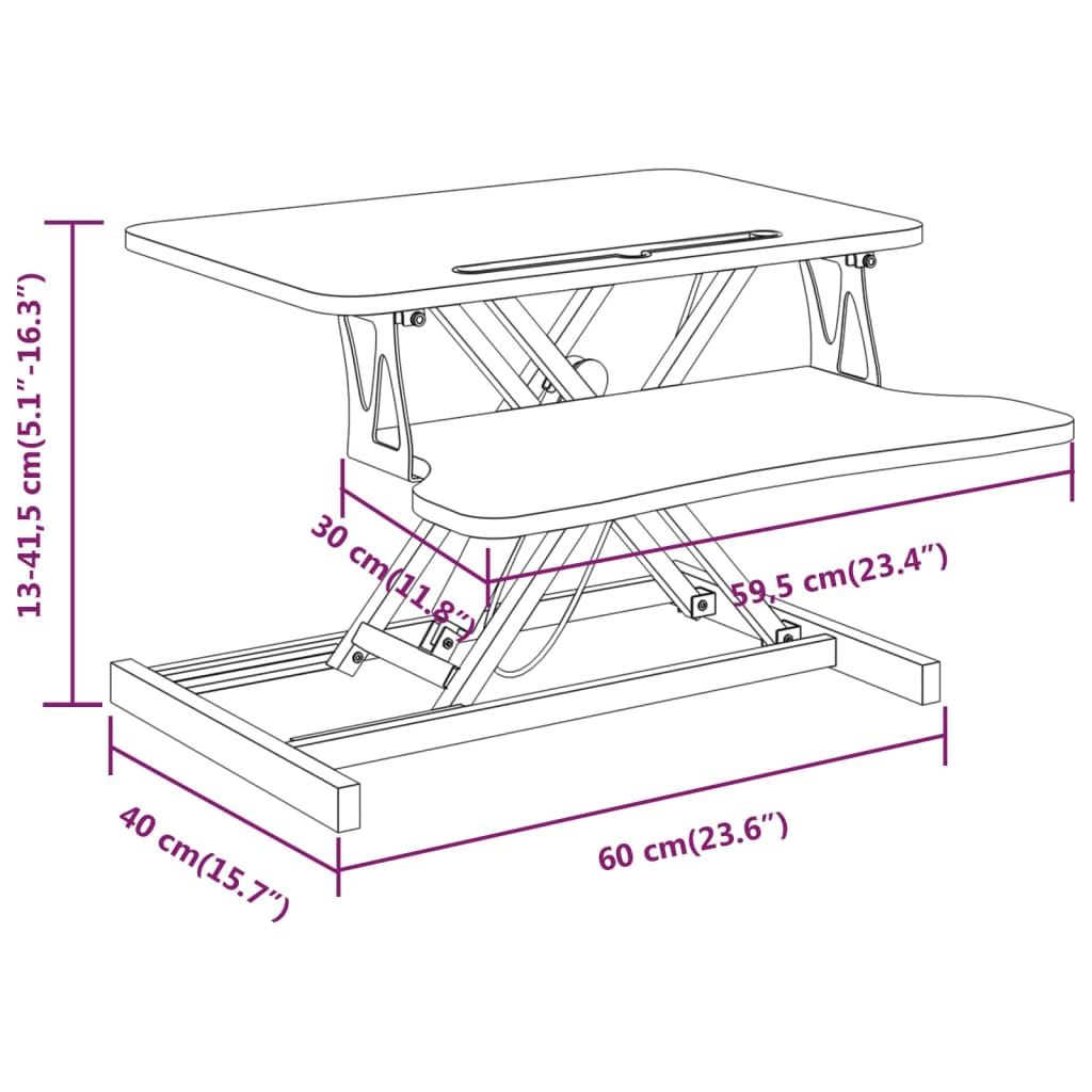 Arbeitsstation Verstellbar 60x40x(13-41,5) cm Stahl
