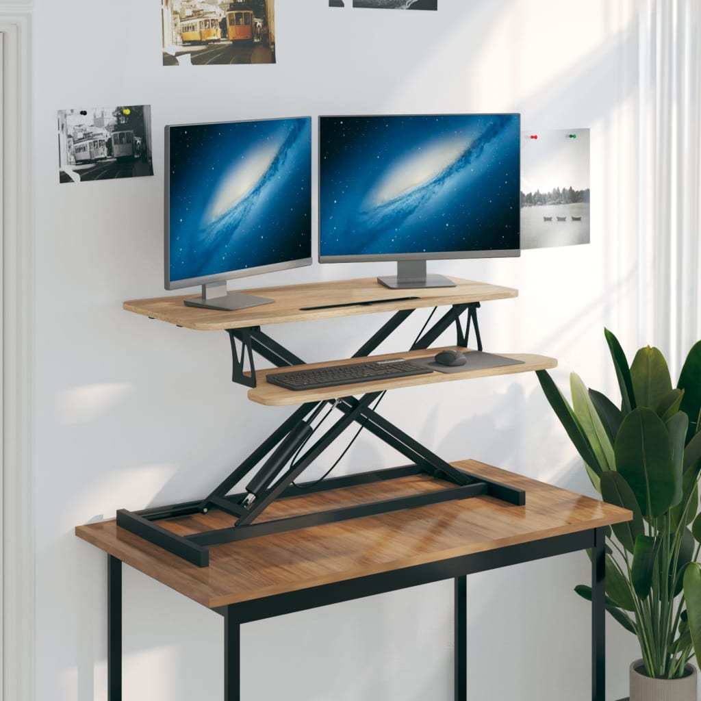 Arbeitsstation Verstellbar 90x40x(13-50) cm Stahl Holzwerkstoff