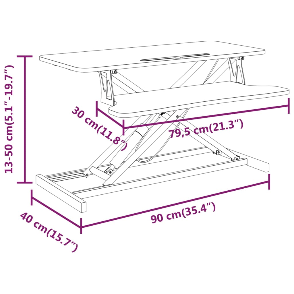 Arbeitsstation Verstellbar 90x40x(13-50) cm Stahl Holzwerkstoff