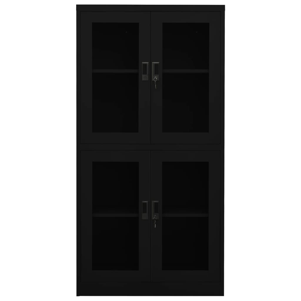 Büroschrank Schwarz 90x40x180 cm Stahl und Hartglas