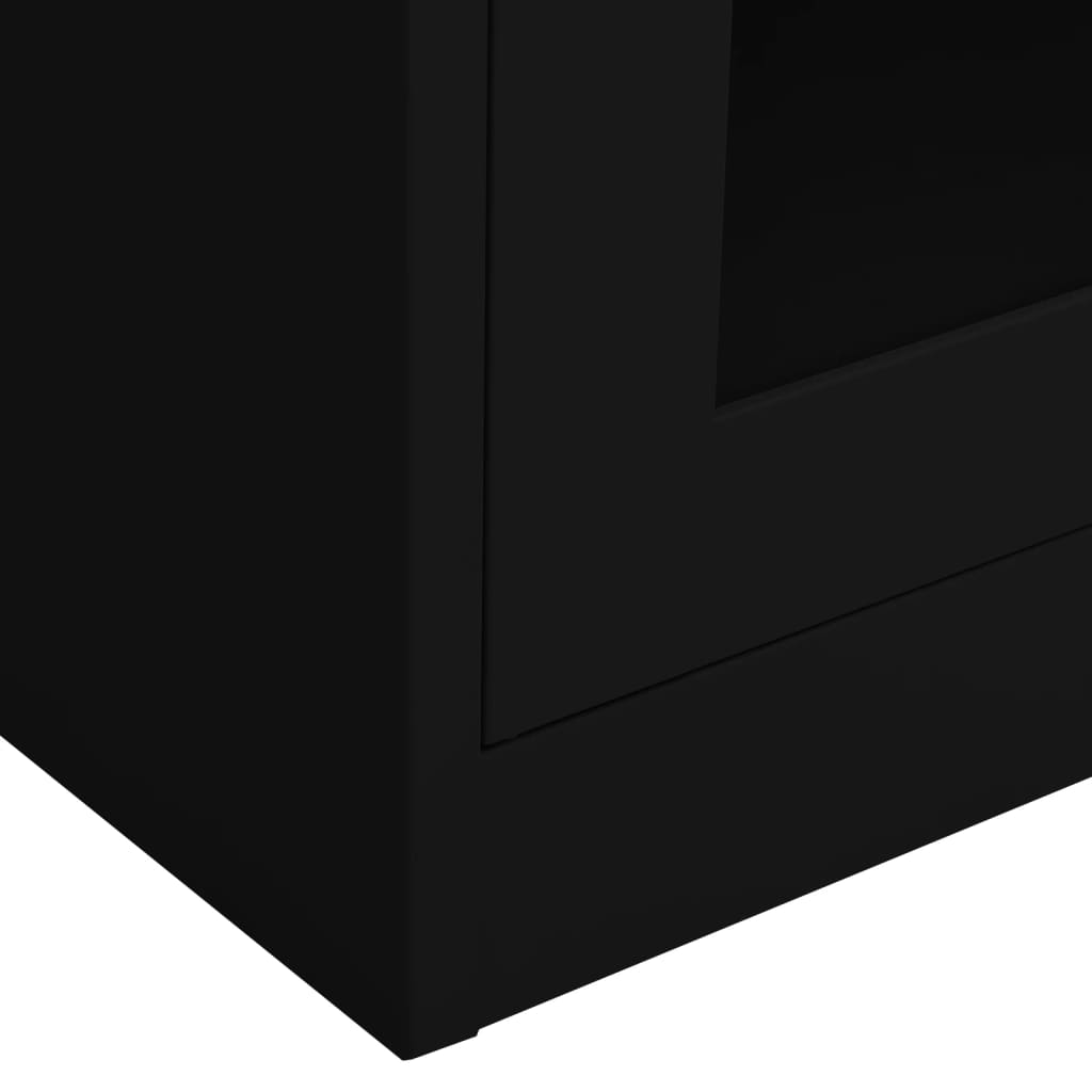 Büroschrank Schwarz 90x40x180 cm Stahl und Hartglas