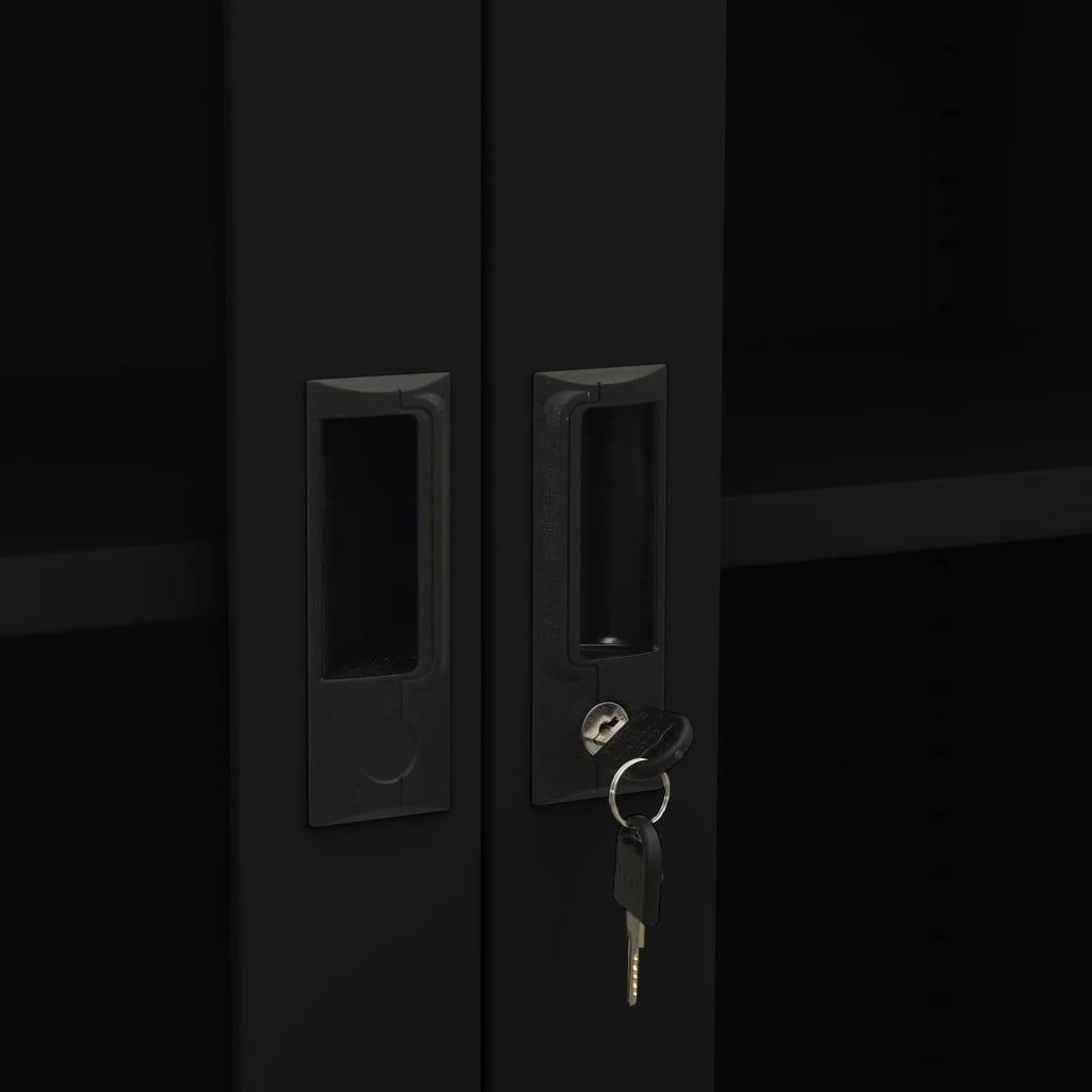 Büroschrank Schwarz 90x40x180 cm Stahl und Hartglas