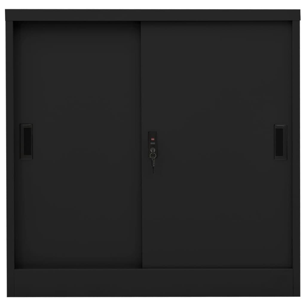 Büroschrank mit Schiebetür Schwarz 90x40x90 cm Stahl