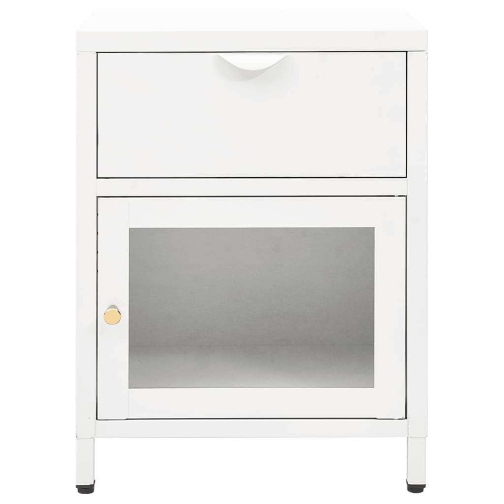 Nachttisch Weiß 40x30x54,5 cm Stahl und Glas