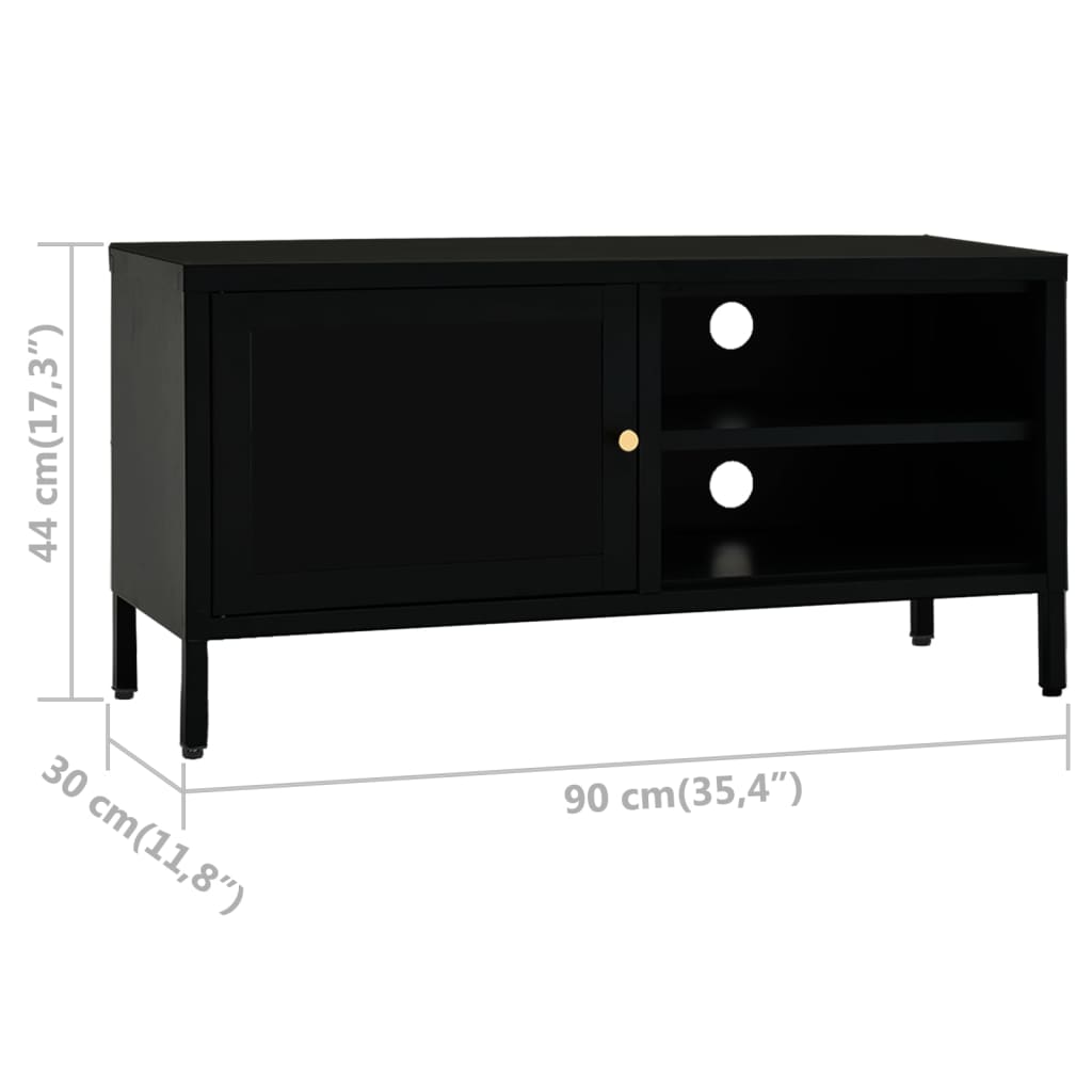 TV-Schrank Schwarz 90x30x44 cm Stahl und Glas