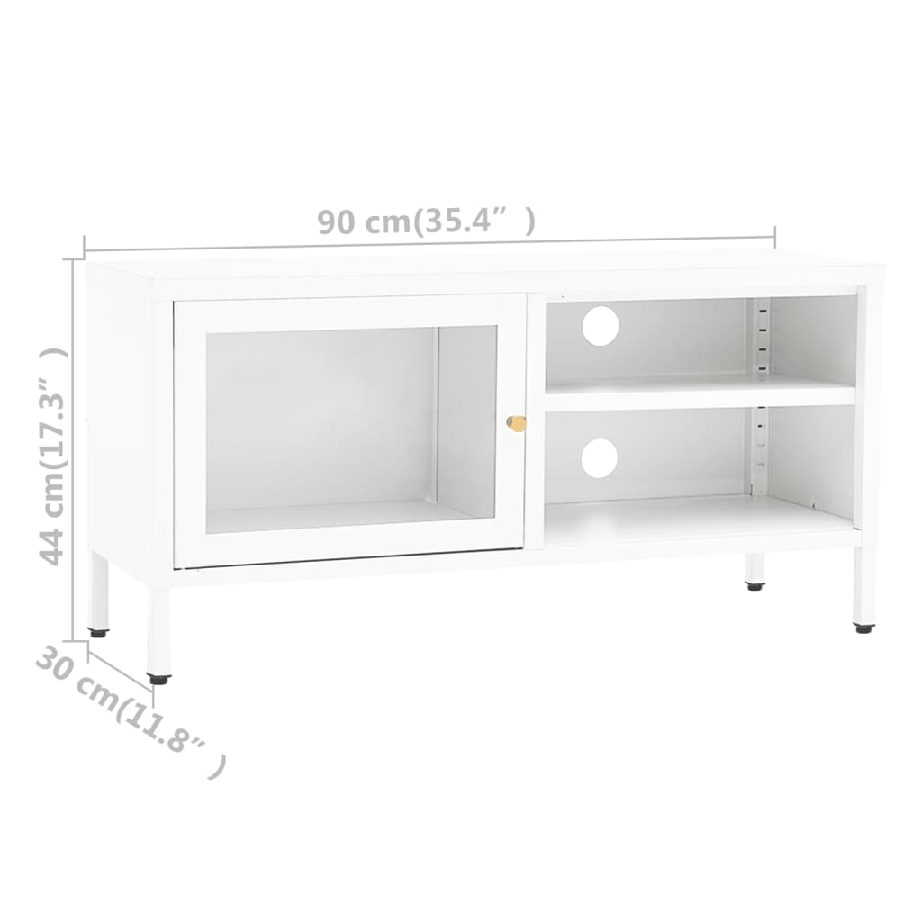 TV-Schrank Weiß 90x30x44 cm Stahl und Glas