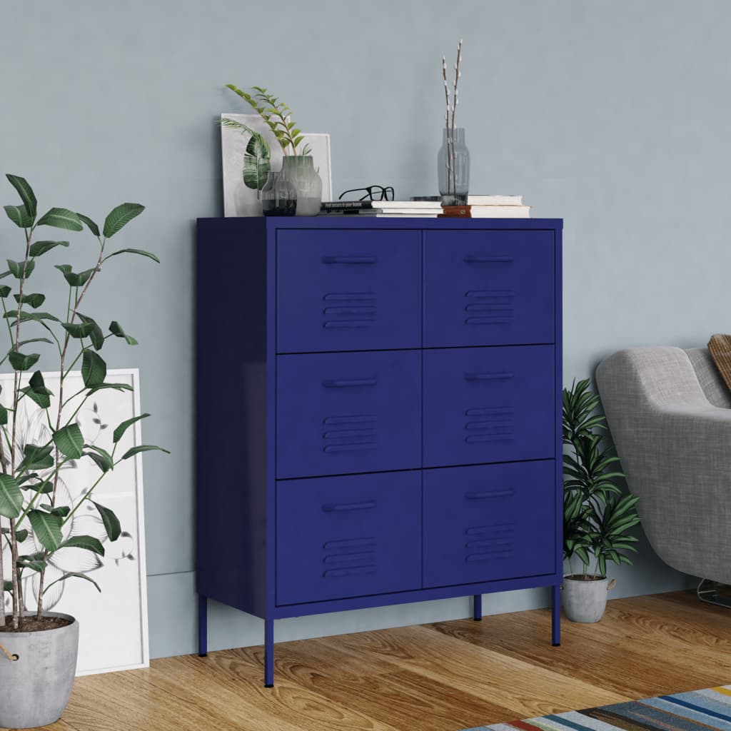 Schubladenschrank Marineblau 80x35x101,5 cm Stahl