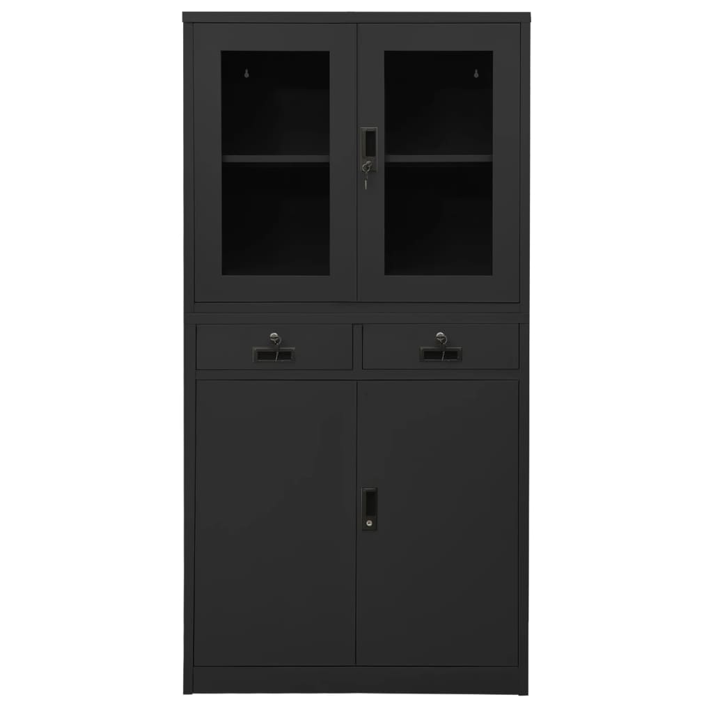 Büroschrank Anthrazit 90x40x180 cm Stahl gehärtetes Glas