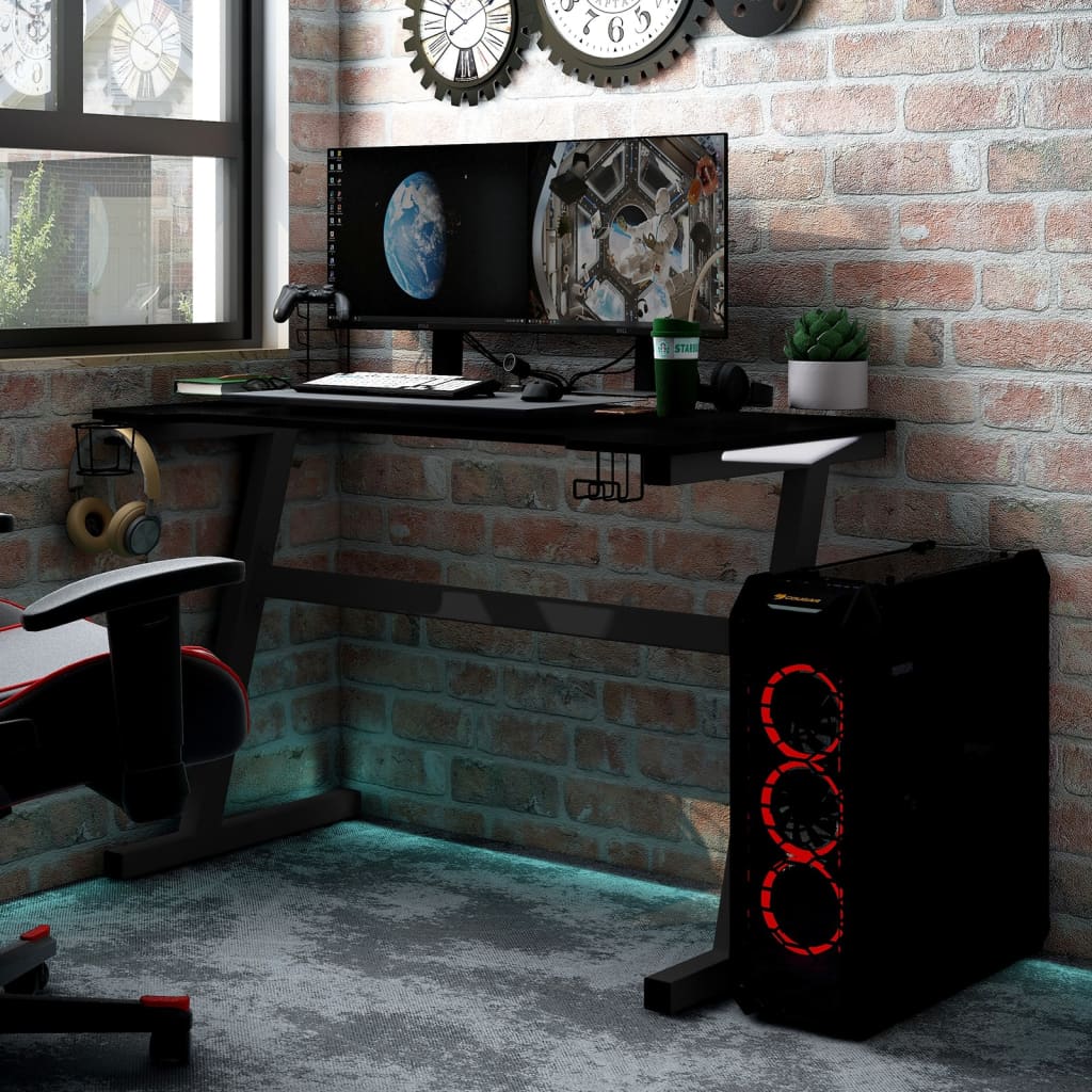 Gaming-Schreibtisch mit LED und Z-Gestell Schwarz 90x60x75 cm