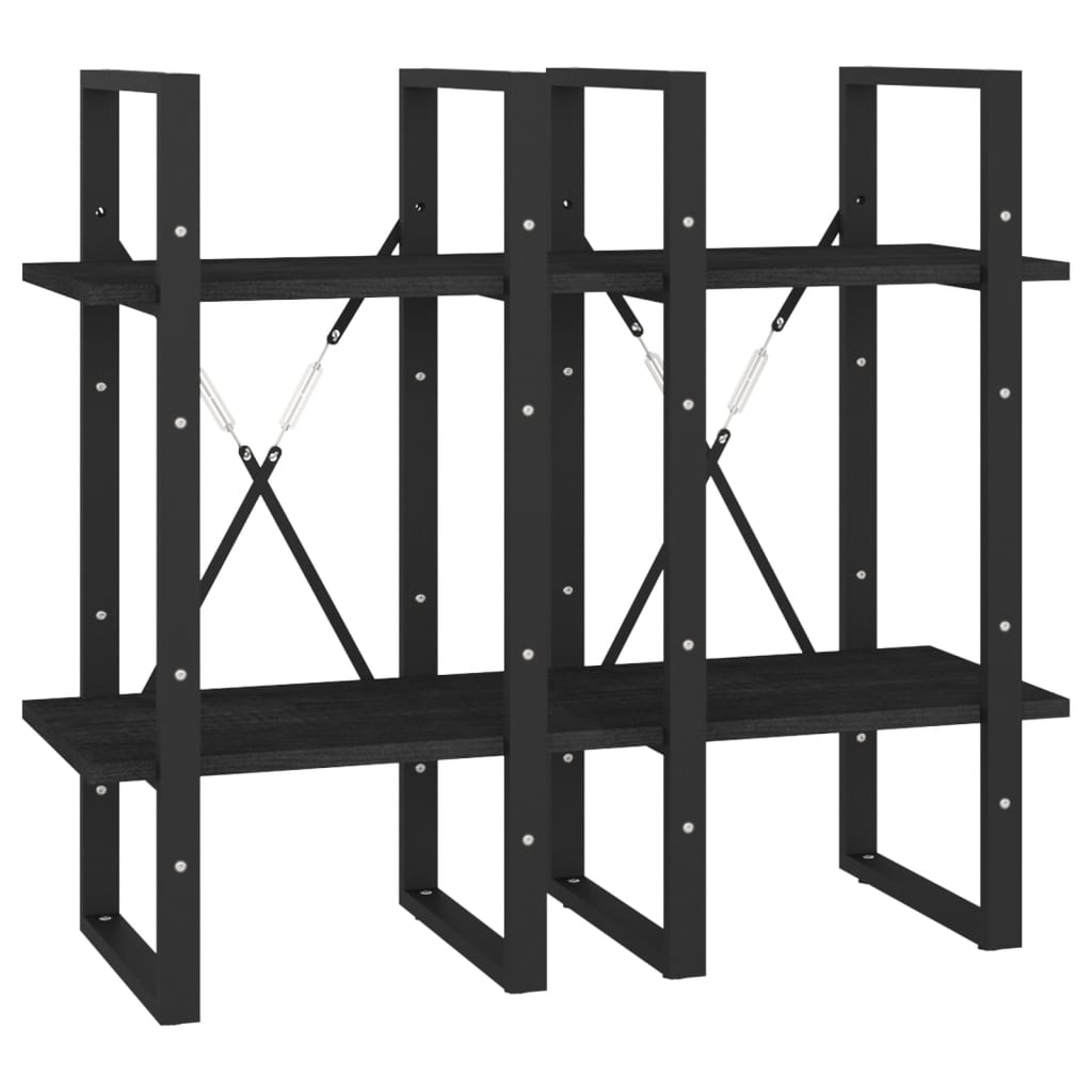 Bücherregal 4 Fächer Schwarz 40x30x140 cm Kiefer Massivholz