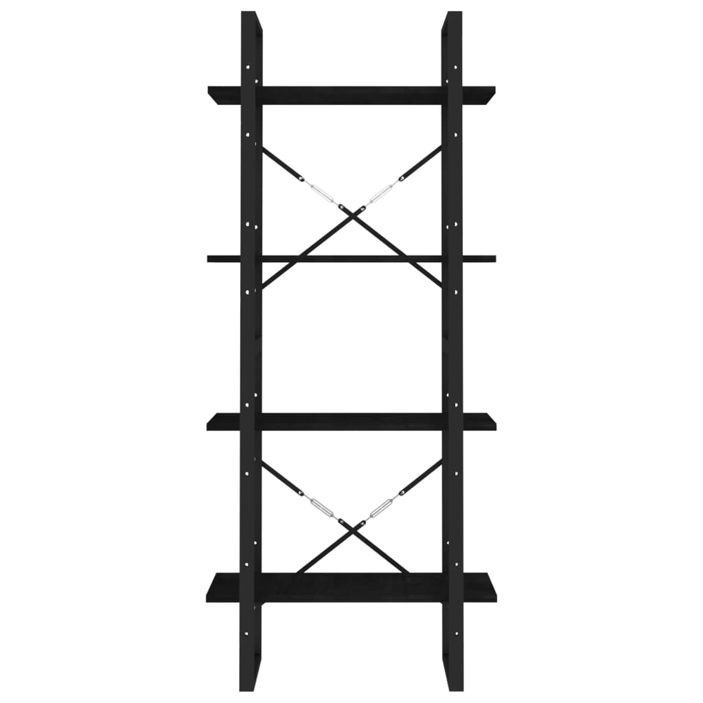 Bücherregal 4 Fächer Schwarz 60x30x140 cm Kiefer Massivholz