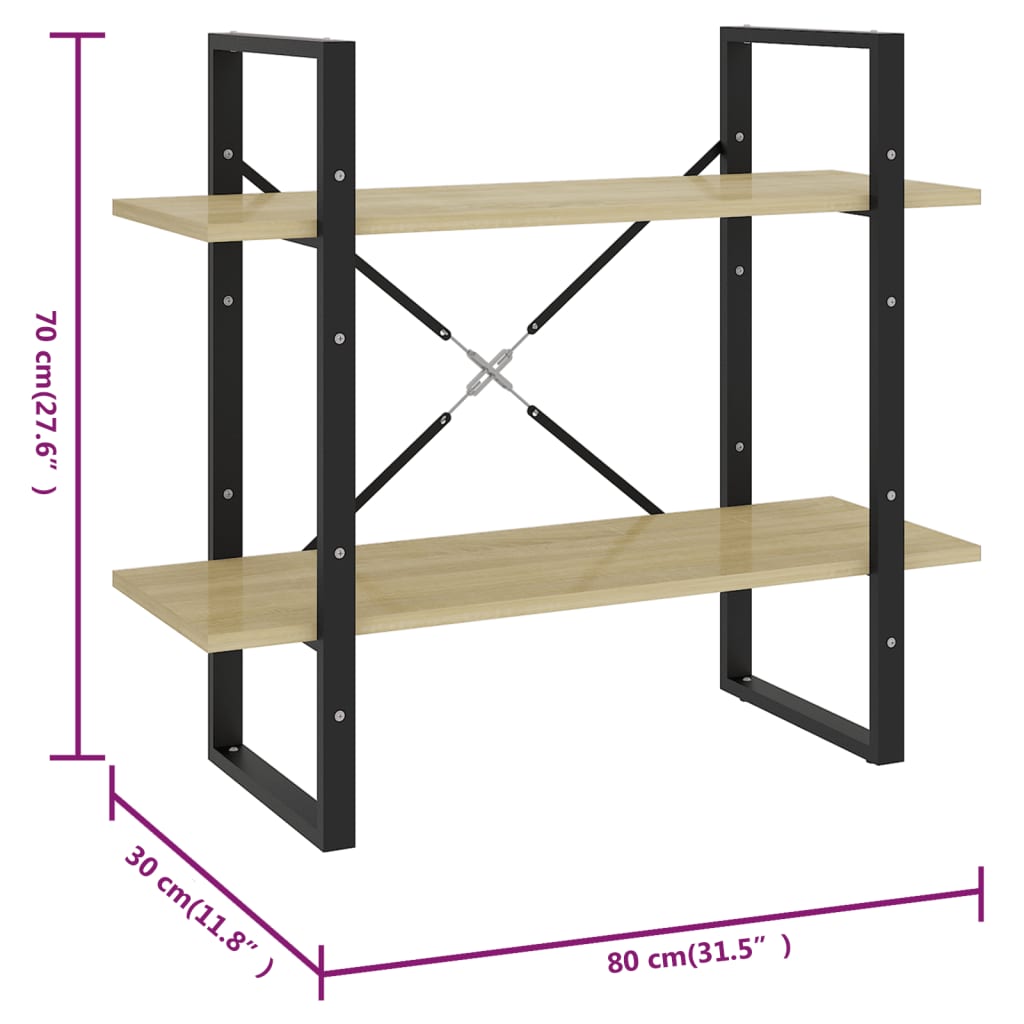 Bücherregal 2 Fächer Sonoma-Eiche 80x30x70 cm Spanplatte