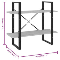 Thumbnail for Bücherregal 2 Fächer Betongrau 80x30x70 cm Holzwerkstoff