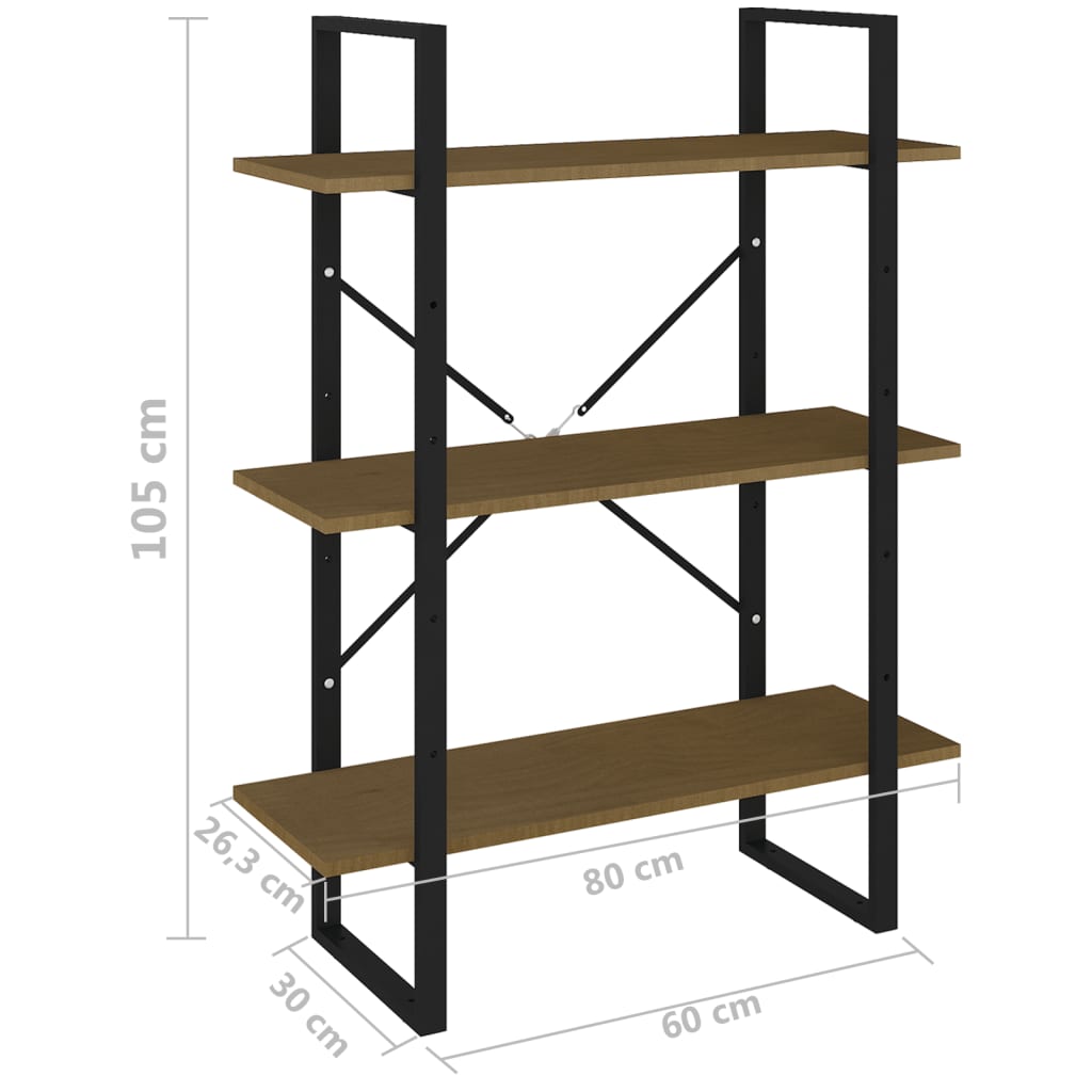 Bücherregal 3 Fächer Braun 80x30x105 cm Massivholz Kiefer