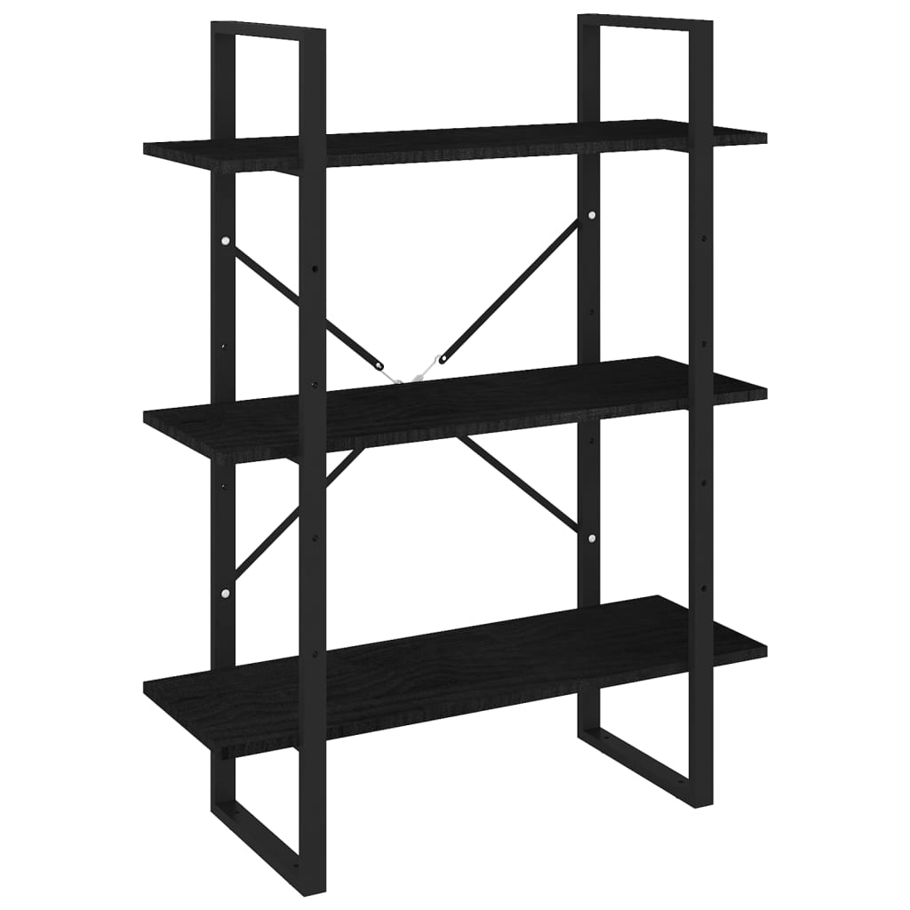 Bücherregal 3 Fächer Schwarz 80x30x105 cm Massivholz Kiefer