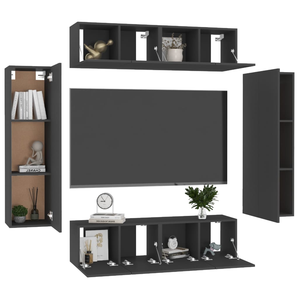 6-tlg. TV-Schrank-Set Schwarz Holzwerkstoff
