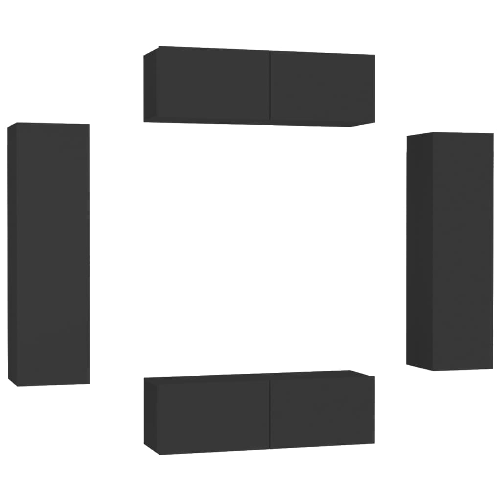 4-tlg. TV-Schrank-Set Schwarz Holzwerkstoff