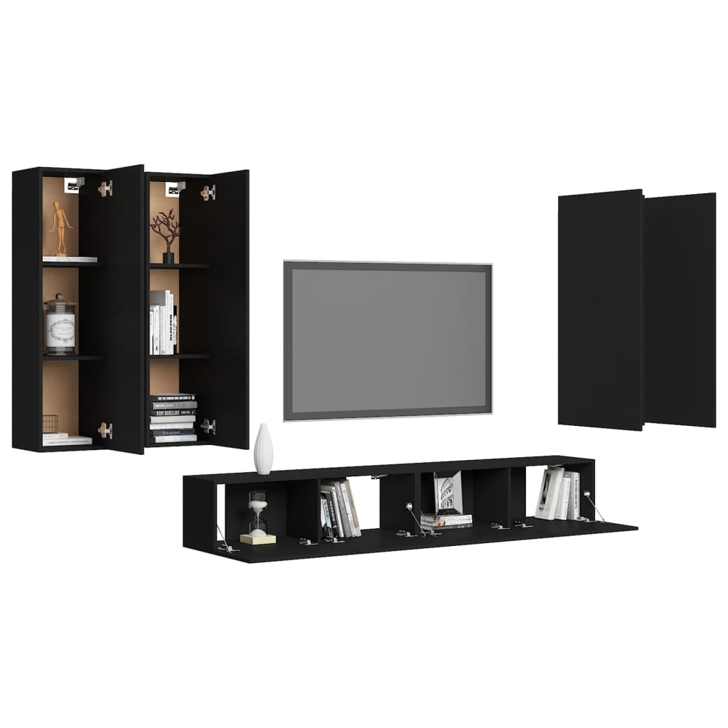 6-tlg. TV-Schrank-Set Schwarz Holzwerkstoff