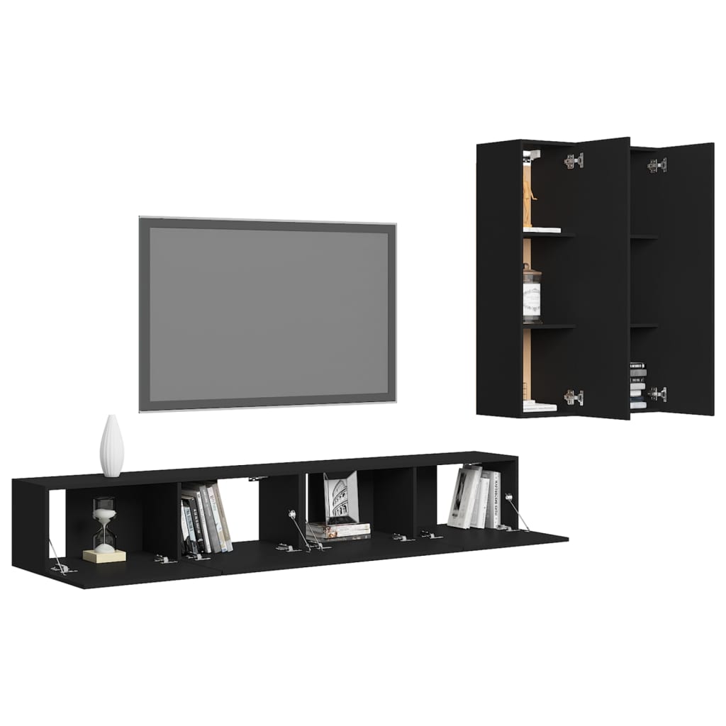 4-tlg. TV-Schrank-Set Schwarz Holzwerkstoff