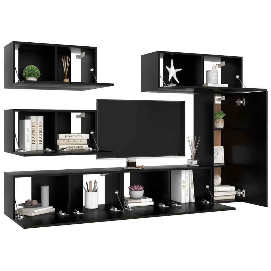 6-tlg. TV-Schrank-Set Schwarz Holzwerkstoff