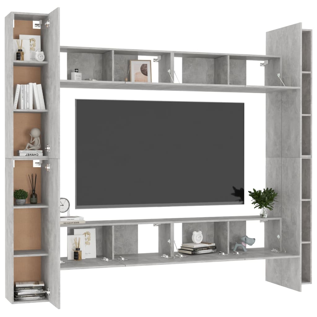 8-tlg. TV-Schrank-Set Betongrau Holzwerkstoff